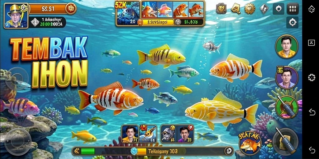 Screenshot gameplay 5ZK menampilkan aksi menangkap ikan yang seru.