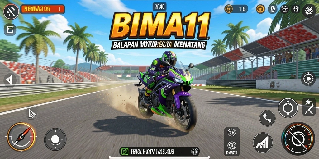 Screenshot BIMA11 menampilkan balapan motor yang seru dan mendebarkan.