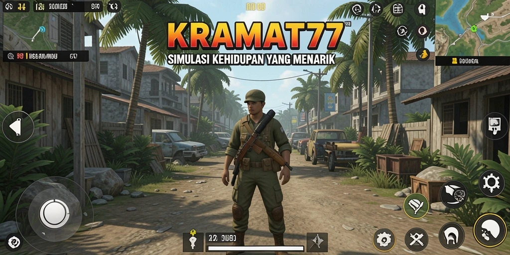 Screenshot utama KRAMAT77 menampilkan aksi gameplay simulasi yang seru dan interaktif.