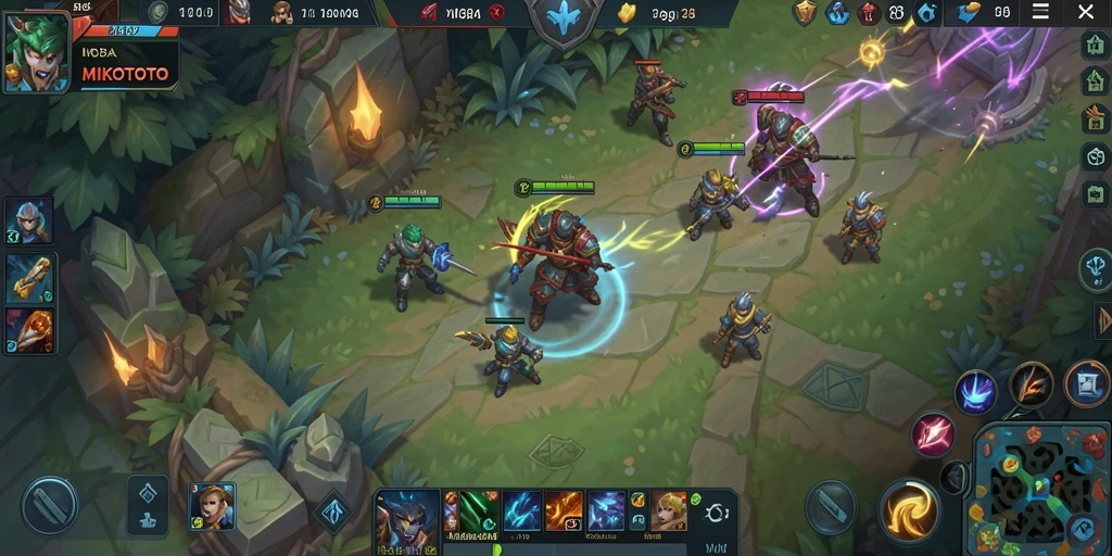 Screenshot gameplay MIKOTOTO menampilkan pertempuran epik antara karakter.