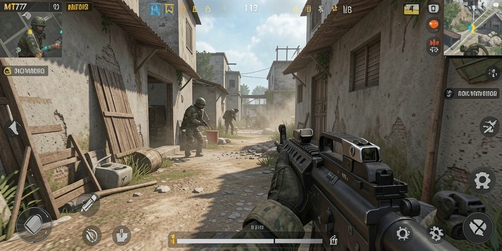 Screenshot menampilkan aksi mendebarkan dalam gameplay FPS MT777.