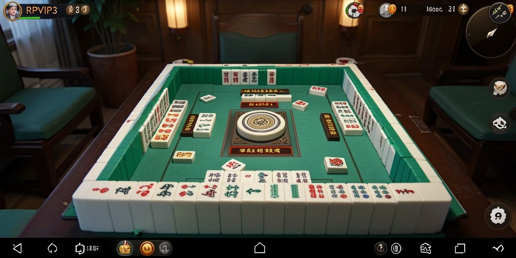 Screenshot gameplay RPVIP3 menampilkan susunan batu Mahjong yang menarik.